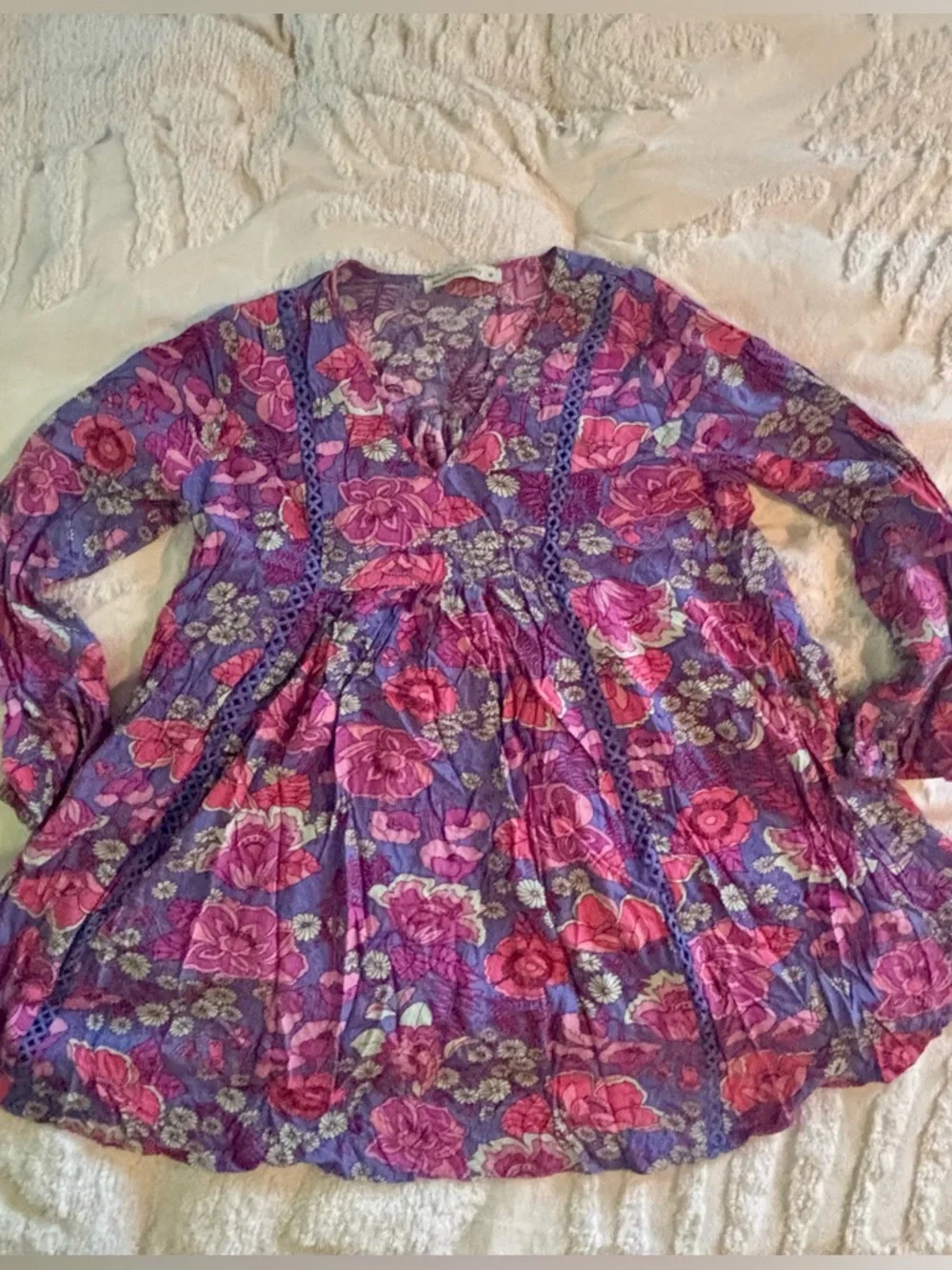 Floral Peasant Dress in Purple & Pink - Picture 13 of 14